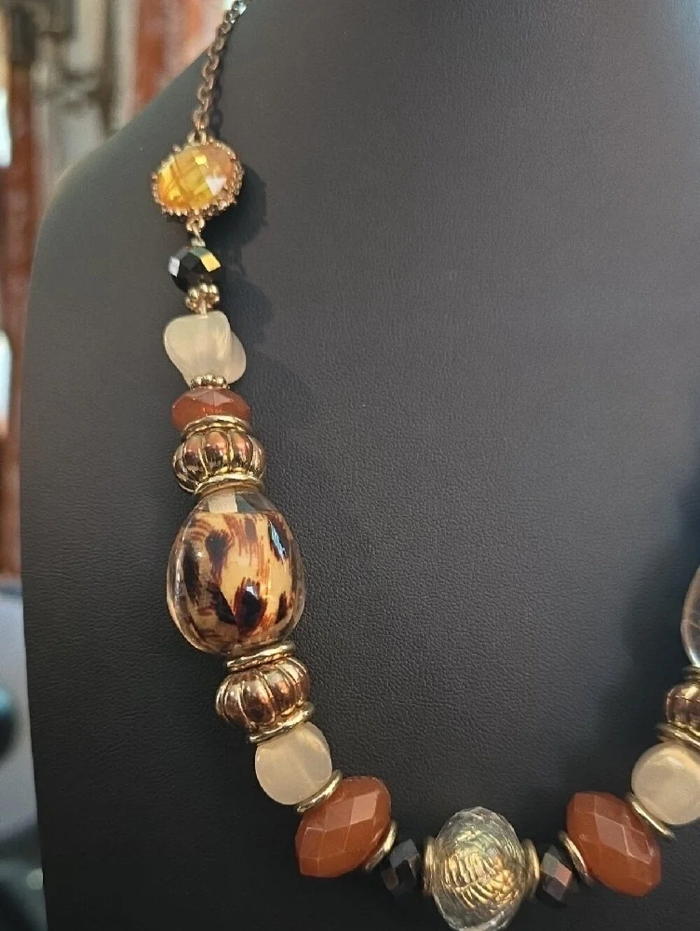 Statement Brown and Gold Beaded Women's Necklace